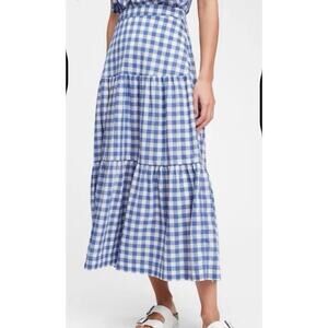 Gap Gingham Plaid Blue White Picnic Print Tiered Maxi Skirt 0 Spring Easter